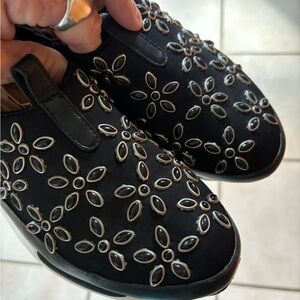 Stylish Black Slip-On Shoes with Silver - Gold Accents